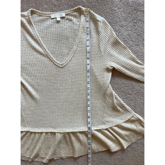 Eri + Ali Anthropologie Peplum Thermal Waffle Knit Top Size S Cream Long Sleeves - Picture 7 of 7